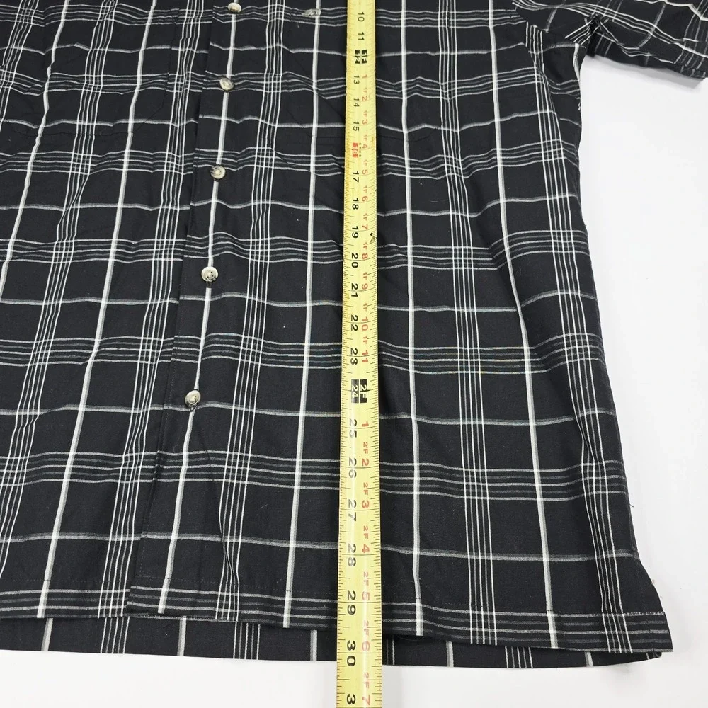 Pendleton Short Sleeve Button Shirt Mens Large Black White Plaid Cotton Tencel